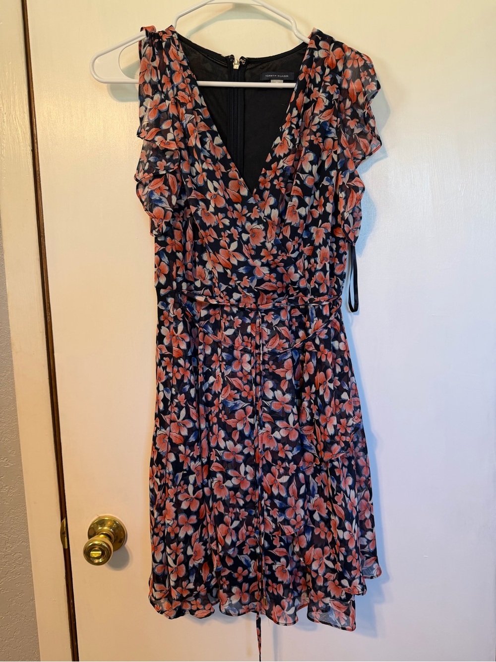 Tommy Hilfiger Navy Midi Dress with Coral Floral Print